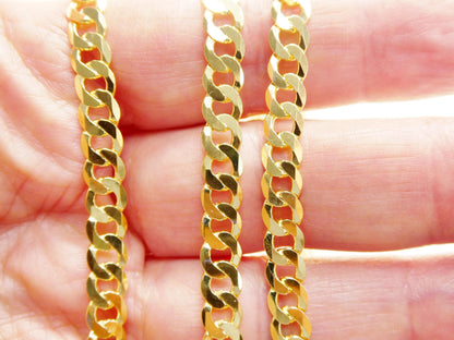 Real 925 Sterling Silver 6MM Italian Solid Chain Yellow Gold Finish Lobster Lock Clasp