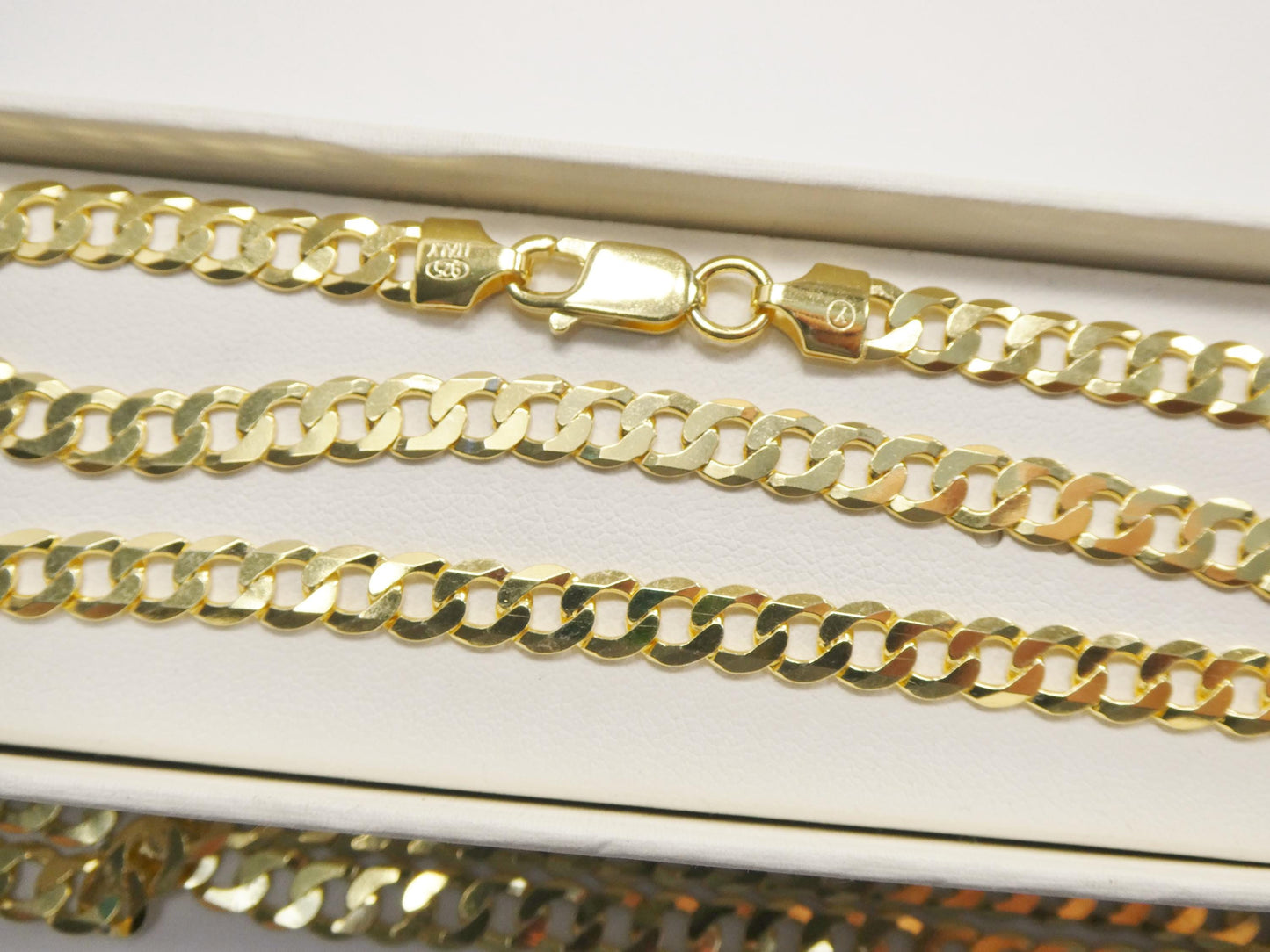 Real 925 Sterling Silver 6MM Italian Solid Chain Yellow Gold Finish Lobster Lock Clasp