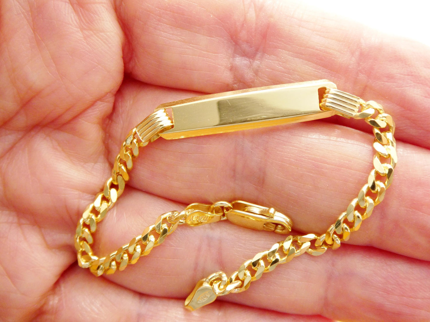 925 Sterling Silver 6 inch Baby ID Bracelet Yellow Gold Color Finish