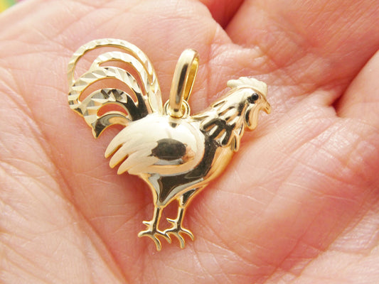 10k real solid yellow gold elegant rooster pendent and 18 inch figaro necklace