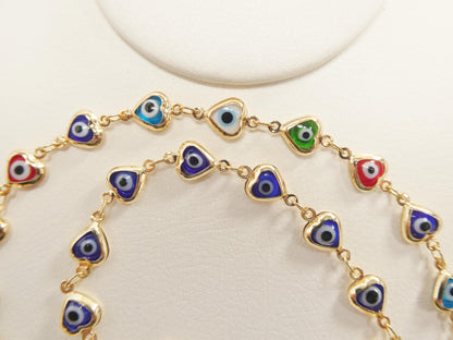 6.5 Inch Plus Extension Evil Eye 14k Gold Filled Heart Blue Color Bracelet