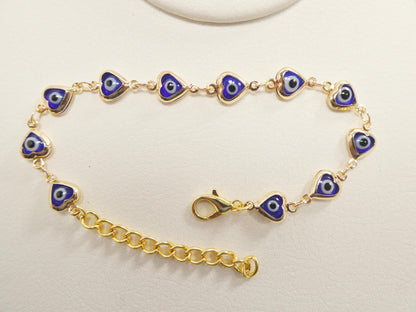 6.5 Inch Plus Extension Evil Eye 14k Gold Filled Heart Blue Color Bracelet