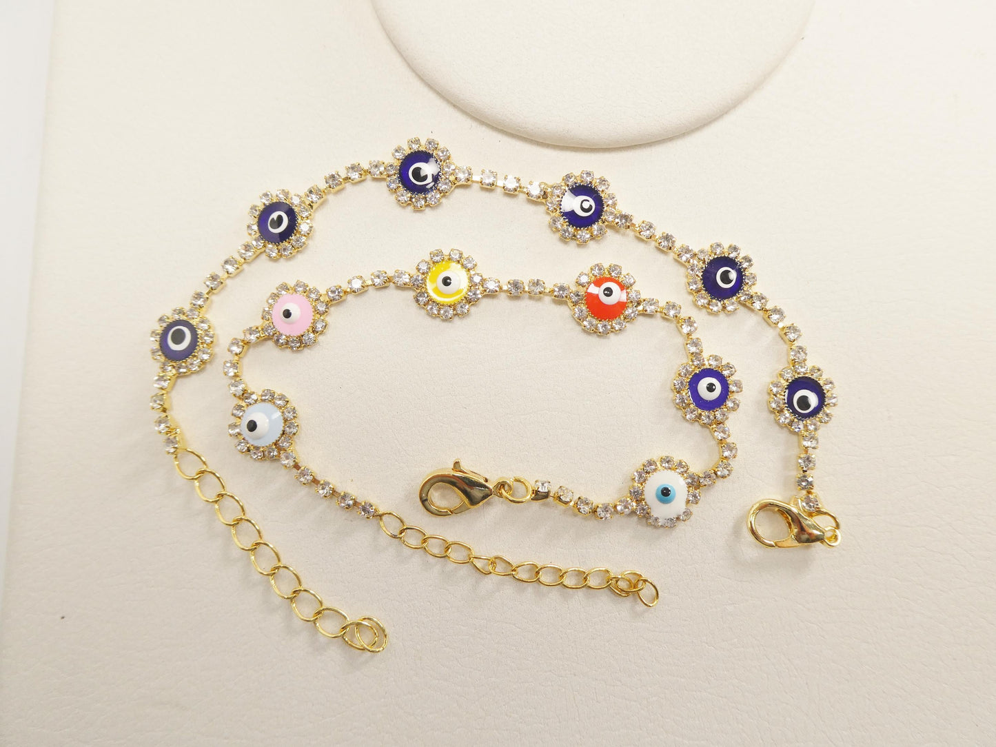 6 Inch Plus Extension Evil Eye 14k Gold Filled Circle Blue Color Bracelet