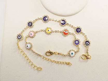 6 Inch Plus Extension Evil Eye 14k Gold Filled Circle Blue Color Bracelet
