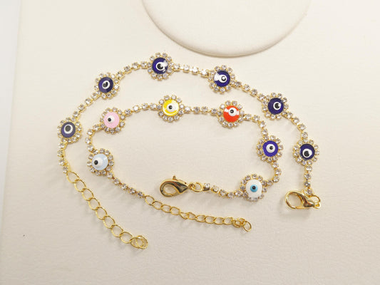 6 inch plus extension evil eye 14k gold filled circle blue color bracelet