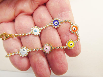 6 Inch Plus Extension Evil Eye 14k Gold Filled Circle Blue Color Bracelet