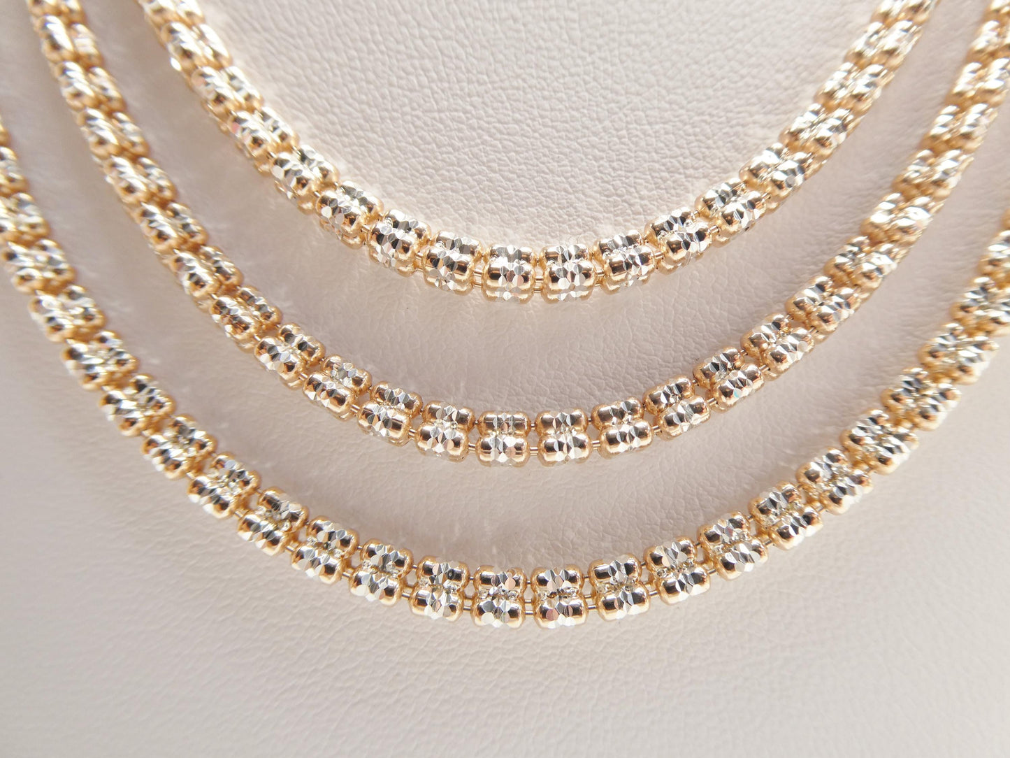 Real 925 Sterling Silver 4 Line Rose Gold Tone Ice Link Chain Necklace