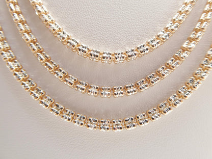 Real 925 Sterling Silver 4 Line Rose Gold Tone Ice Link Chain Necklace