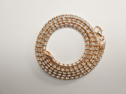 Real 925 Sterling Silver 4 Line Rose Gold Tone Ice Link Chain Necklace