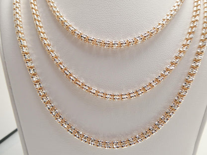 Real 925 Sterling Silver 4 Line Rose Gold Tone Ice Link Chain Necklace