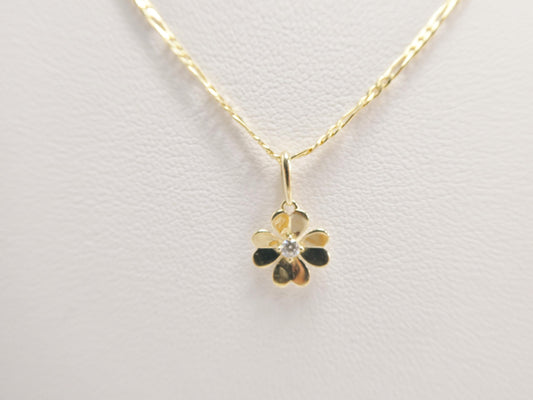 10k Yellow Gold Figaro Chain Necklace with Flower Pendant