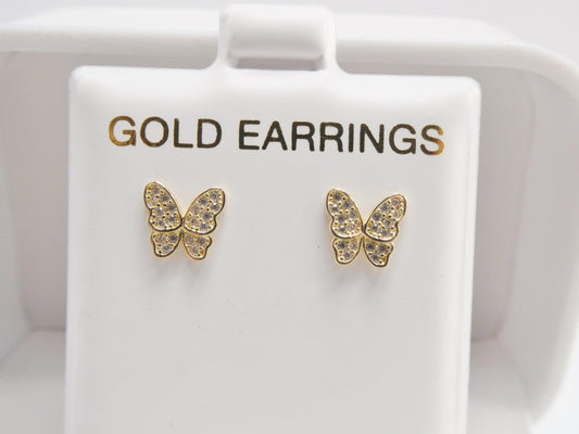 real 10k solid yellow gold butterfly screw back post earrings