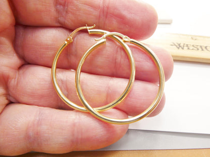 Real 10k Solid Yellow Gold Plain High Polish 34 40mm Hoop Huggie Earrings