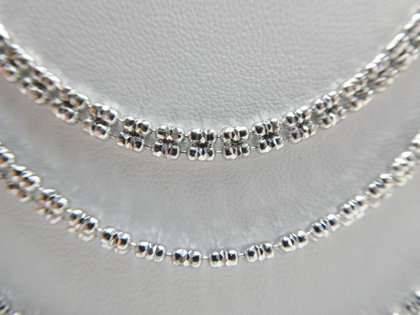 Real 925 Sterling Silver 2 Line Flat Diamond Cut Ice Link Chain Necklace
