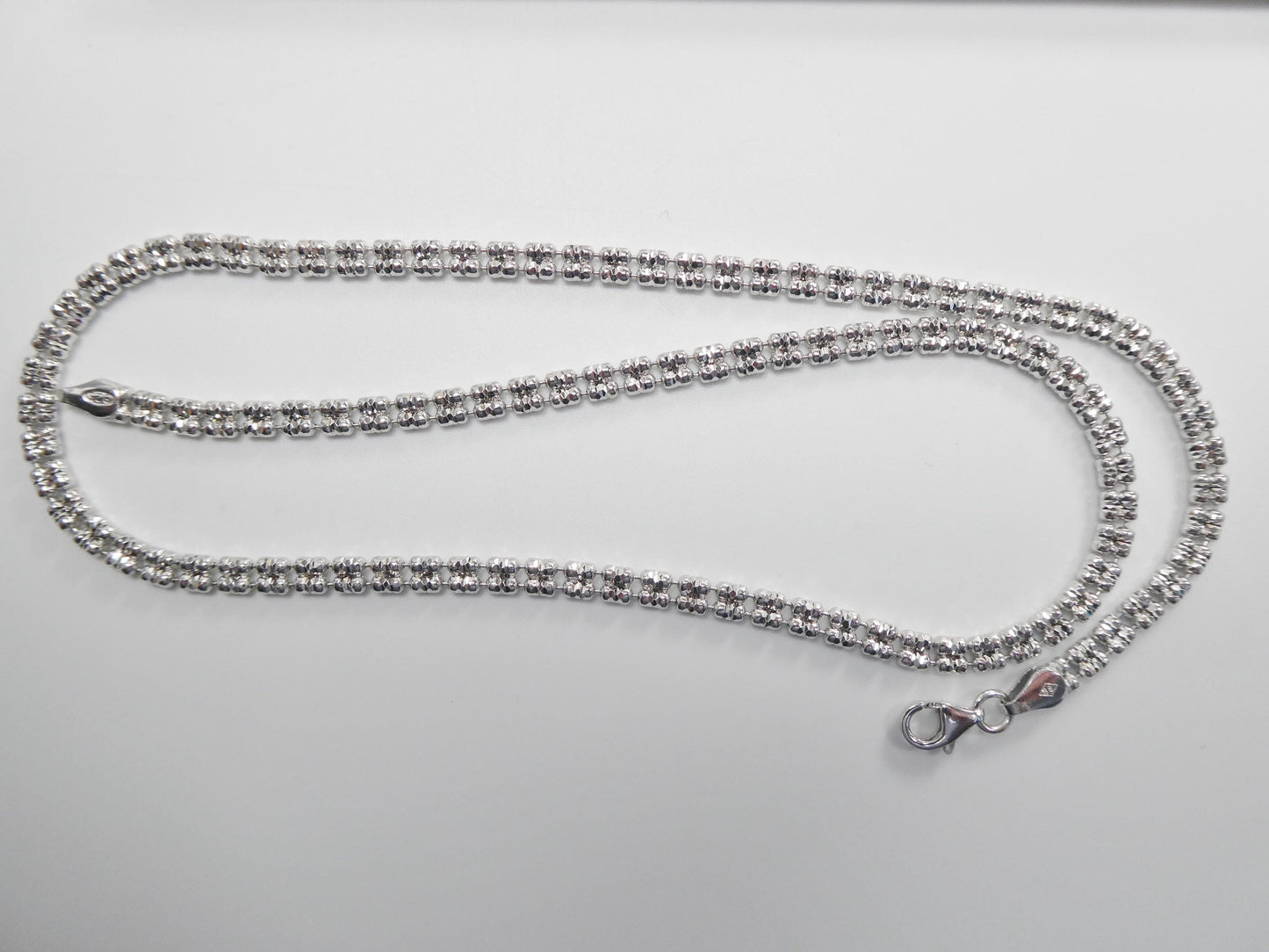 Real 925 Sterling Silver 2 Line Flat Diamond Cut Ice Link Chain Necklace