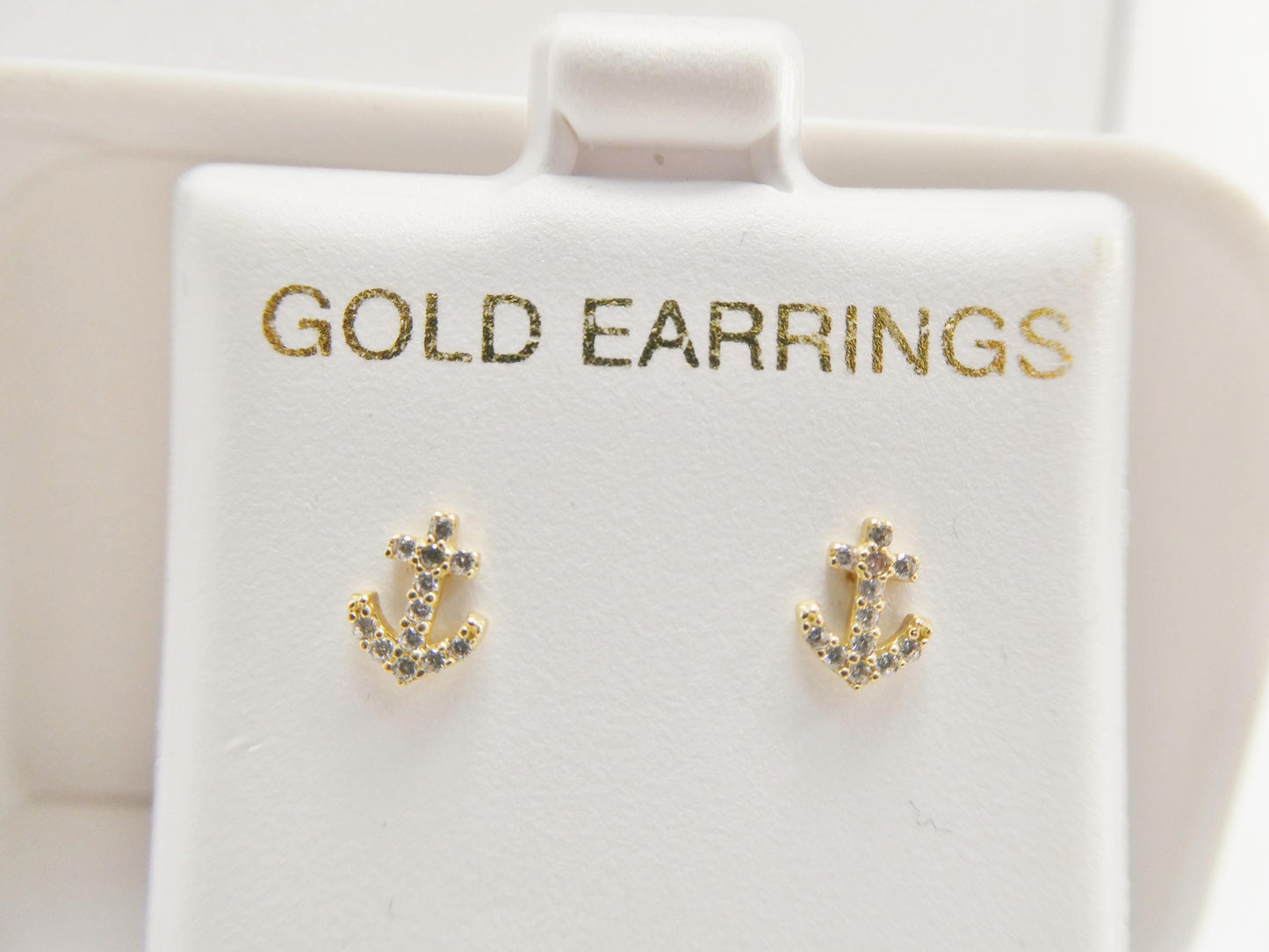 Real 10k Solid Yellow Gold Tiny Stud Anchor Earrings Dainty