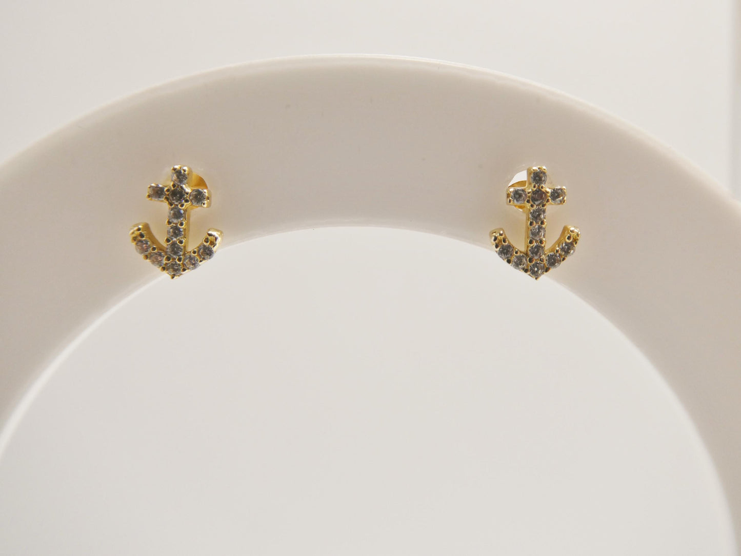 Real 10k Solid Yellow Gold Tiny Stud Anchor Earrings Dainty