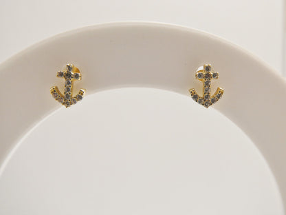 Real 10k Solid Yellow Gold Tiny Stud Anchor Earrings Dainty
