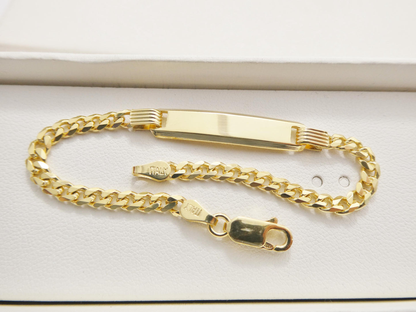 925 Sterling Silver 6 inch Baby ID Bracelet Yellow Gold Color Finish