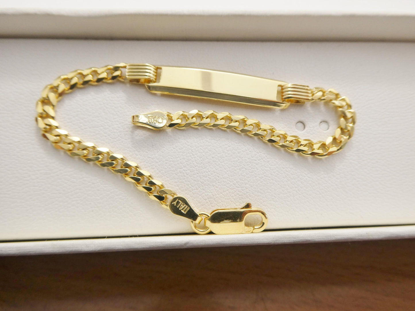 925 Sterling Silver 6 inch Baby ID Bracelet Yellow Gold Color Finish