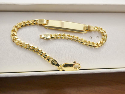925 Sterling Silver 6 inch Baby ID Bracelet Yellow Gold Color Finish