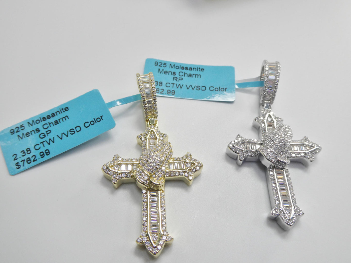Real 925 Sterling Silver Moissanite Cross Pendent Charm