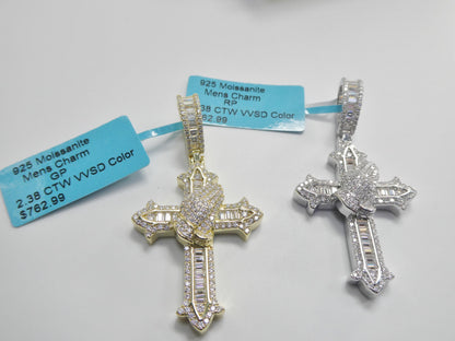 Real 925 Sterling Silver Moissanite Cross Pendent Charm