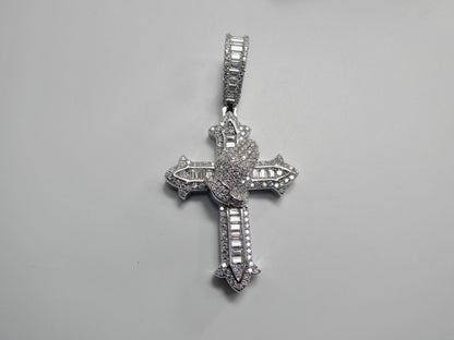 Real 925 Sterling Silver Moissanite Cross Pendent Charm