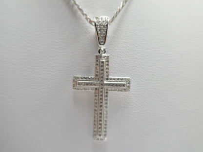 Real 925 Sterling Silver 18 Inch Flat Chain and Moissanite Cross Pendent Charm