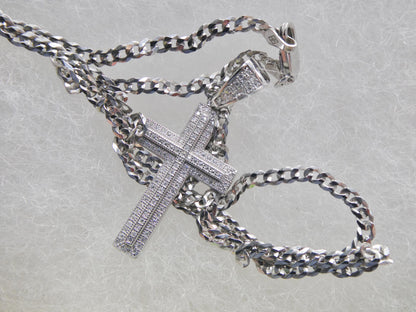 Real 925 Sterling Silver 18 Inch Flat Chain and Moissanite Cross Pendent Charm