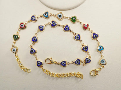 6.5 Inch Plus Extension Evil Eye 14k Gold Filled Heart Blue Color Bracelet