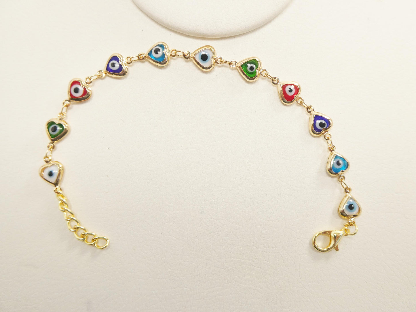 6.5 Inch Plus Extension Evil Eye 14k Gold Filled Heart Blue Color Bracelet