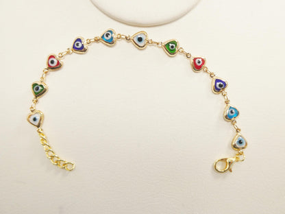 6.5 Inch Plus Extension Evil Eye 14k Gold Filled Heart Blue Color Bracelet