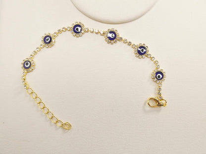 6 Inch Plus Extension Evil Eye 14k Gold Filled Circle Blue Color Bracelet