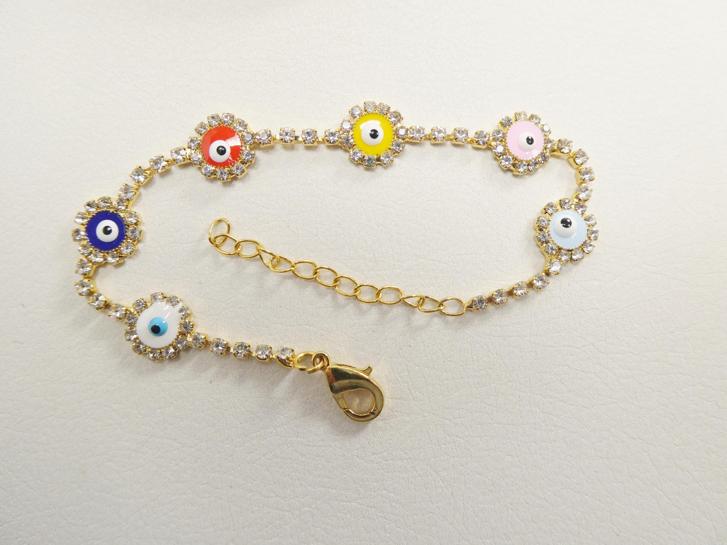 6 Inch Plus Extension Evil Eye 14k Gold Filled Circle Blue Color Bracelet