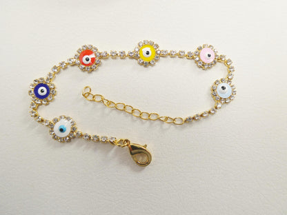 6 Inch Plus Extension Evil Eye 14k Gold Filled Circle Blue Color Bracelet