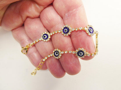 6 Inch Plus Extension Evil Eye 14k Gold Filled Circle Blue Color Bracelet