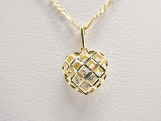10k Yellow Gold Figaro Chain Necklace with Heart Pendant - 18 inch