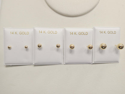 14k Solid Yellow Gold High Polish Flat Screw Post Ball Earrings