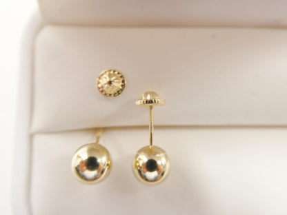 14k Solid Yellow Gold High Polish Flat Screw Post Ball Earrings
