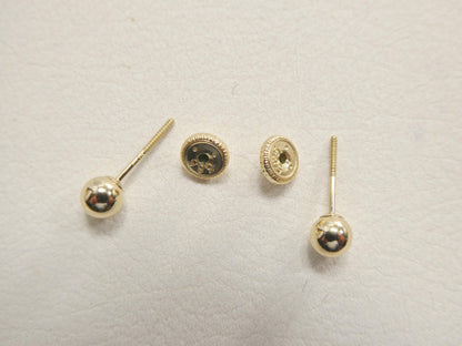 14k Solid Yellow Gold High Polish Flat Screw Post Ball Earrings