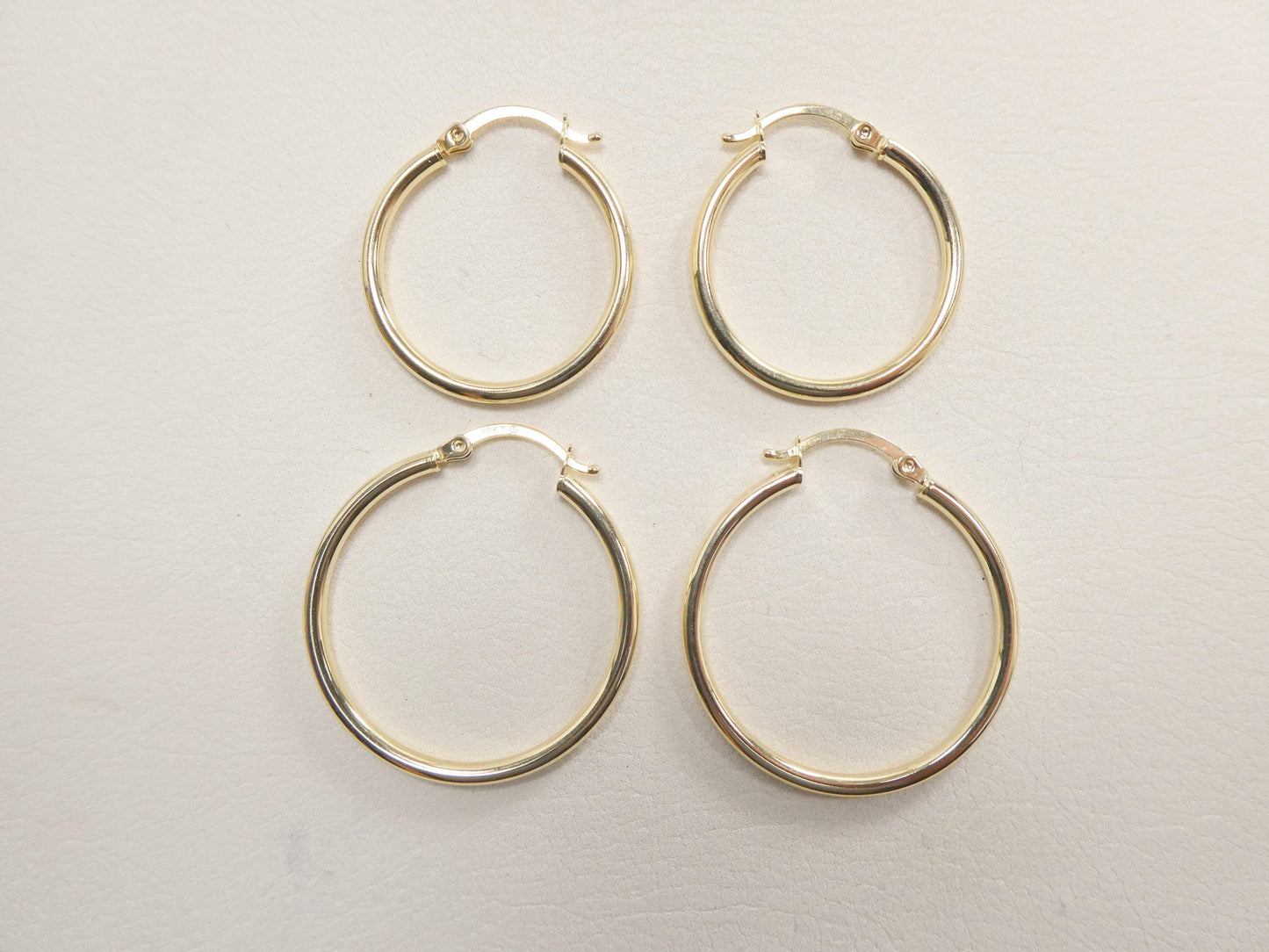 Real 10k Solid Yellow Gold Plain High Polish 25 / 30mm Hoop Huggie Earrings