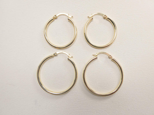 real 10k solid yellow gold plain high polish 25 / 30mm hoop huggie earrings