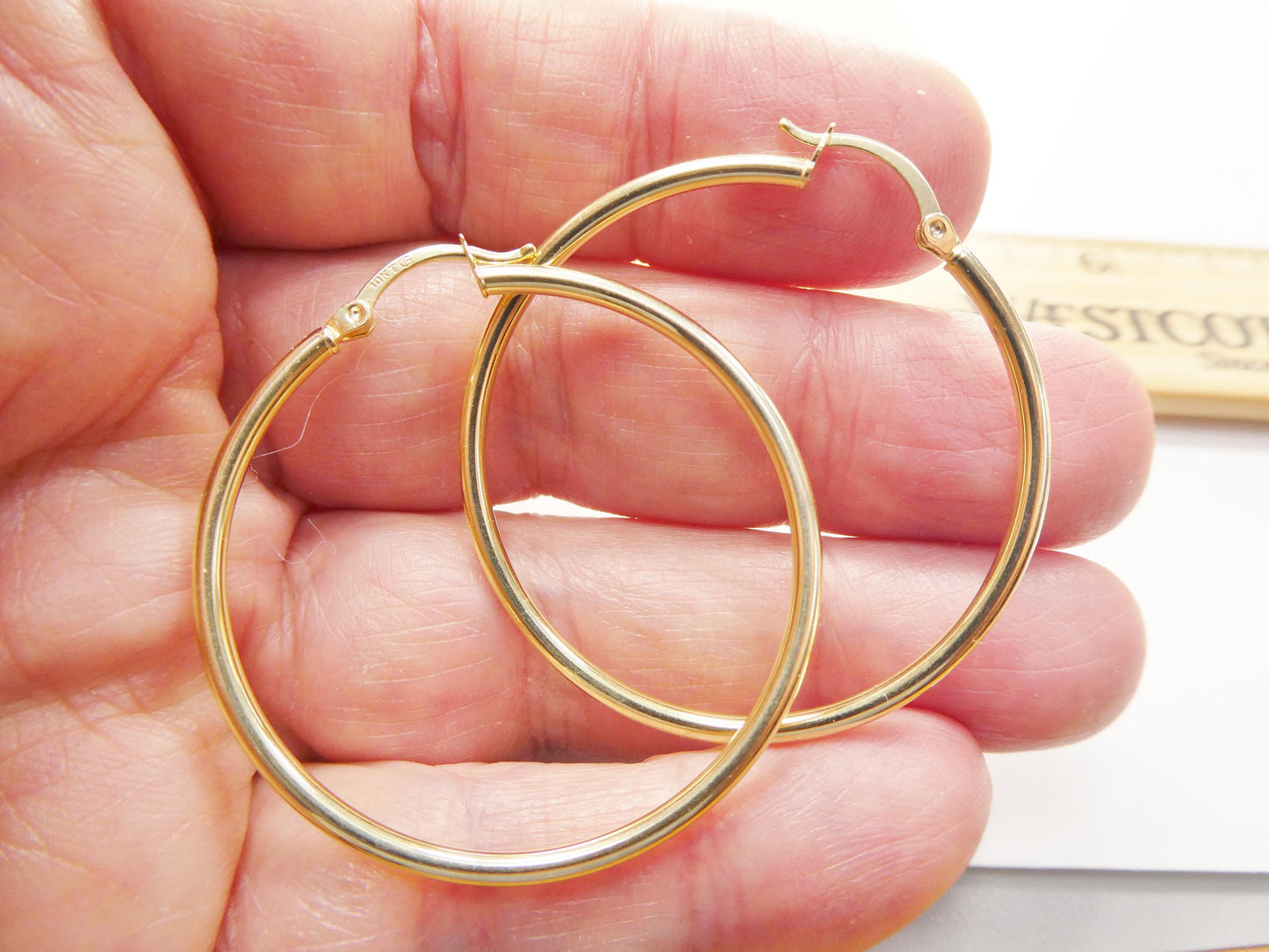 Real 10k Solid Yellow Gold Plain High Polish 34 40mm Hoop Huggie Earrings