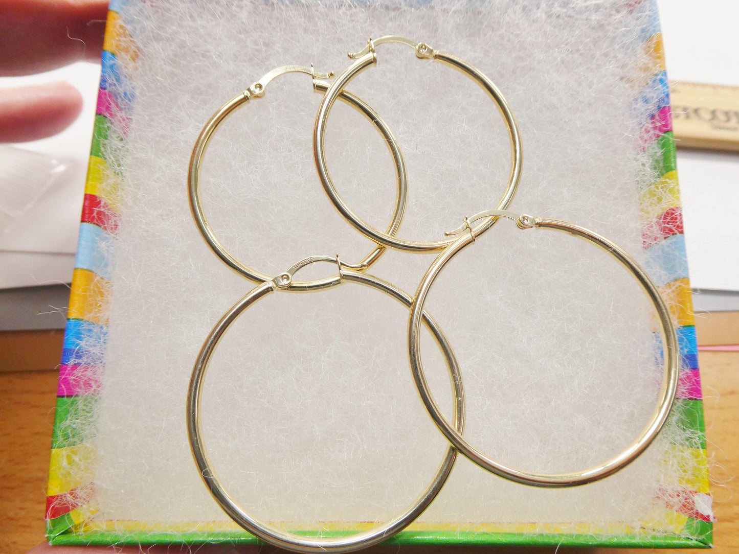 Real 10k Solid Yellow Gold Plain High Polish 34 40mm Hoop Huggie Earrings