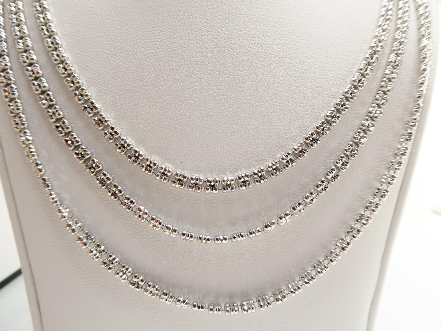 Real 925 Sterling Silver 2 Line Flat Diamond Cut Ice Link Chain Necklace