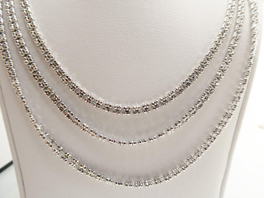 real 925 sterling silver 2 line flat diamond cut ice link chain necklace