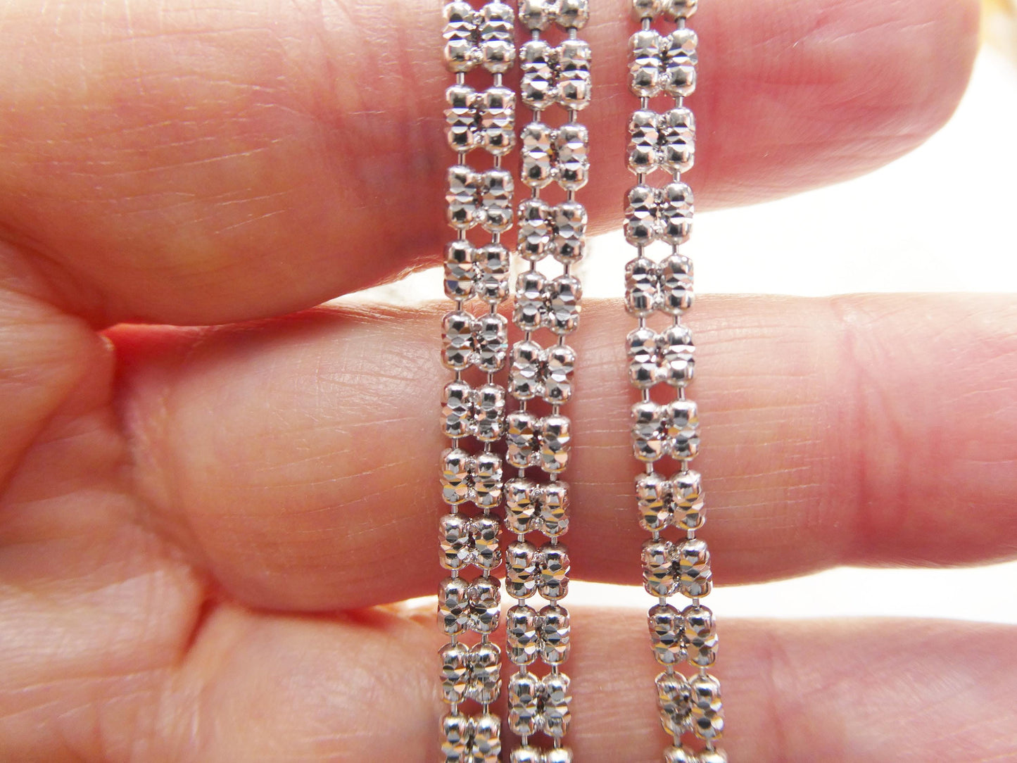 Real 925 Sterling Silver 2 Line Flat Diamond Cut Ice Link Chain Necklace