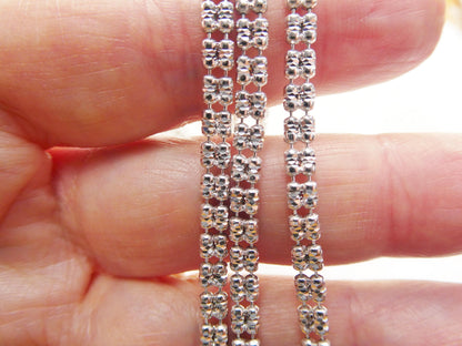 Real 925 Sterling Silver 2 Line Flat Diamond Cut Ice Link Chain Necklace