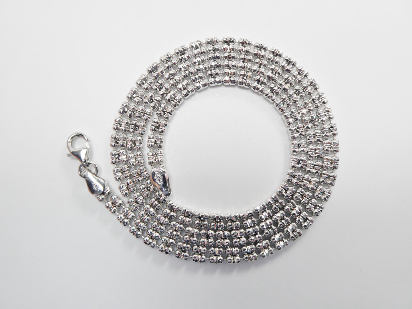 Real 925 Sterling Silver 2 Line Flat Diamond Cut Ice Link Chain Necklace